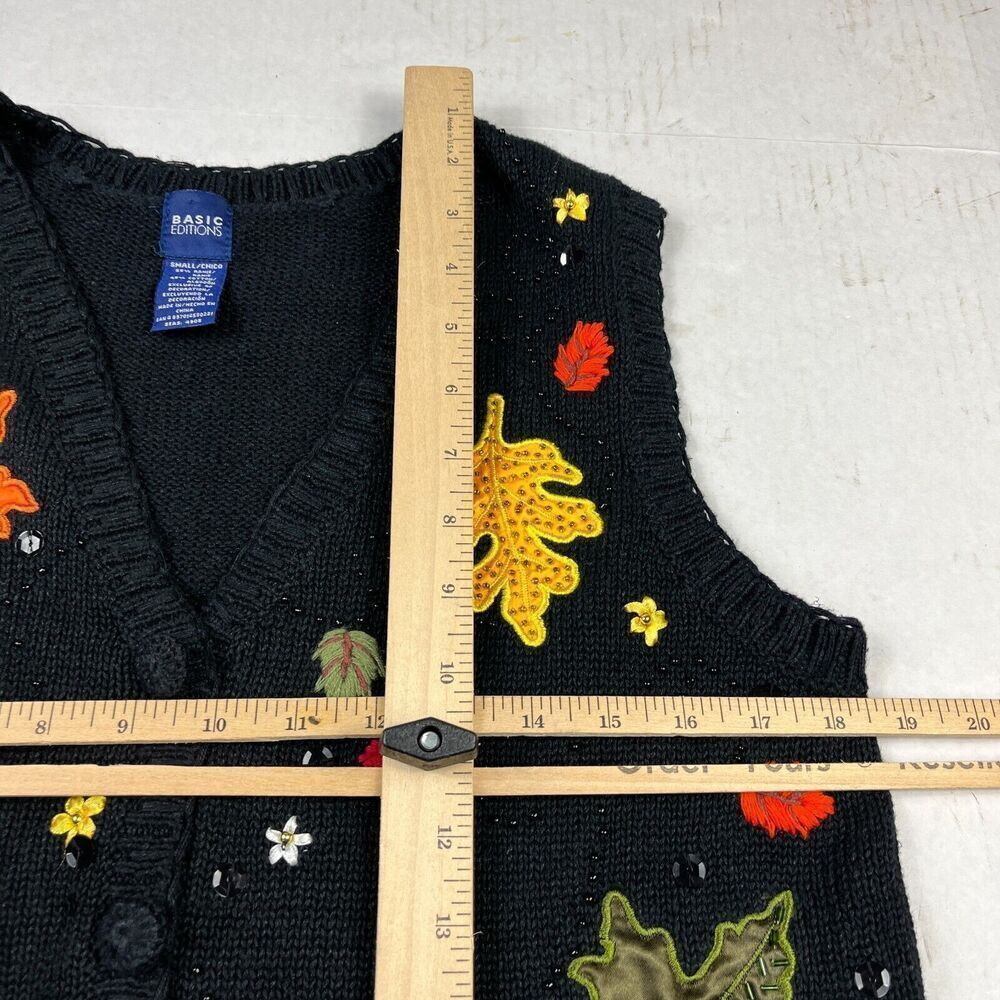Basic Editions Embroidered Sweater Vest Fall Leaf… - image 7